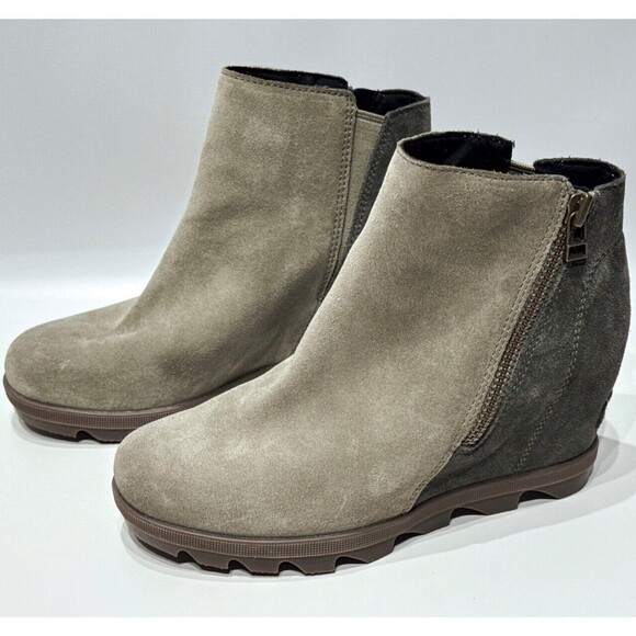 Sorel Joan of Arctic 3" Wedge Zipper Ankle Bootie Gray Suede Women's Size 7 - Picture 1 of 15